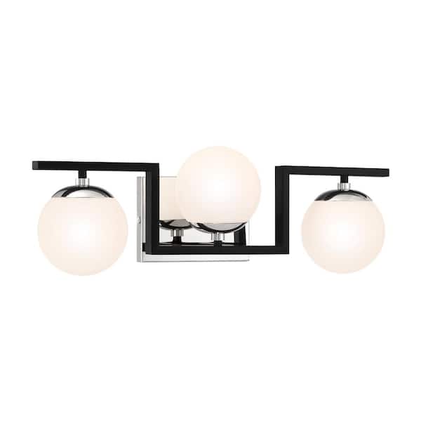 George Kovacs Alluria II 22.5 in. 3-Light Black and Polished Nickel Vanity Light with Etched White Glass Shades