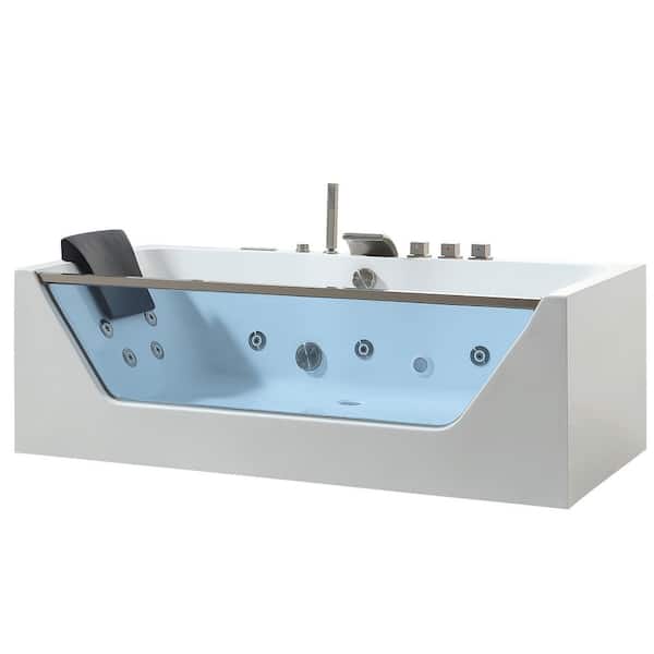 71 in. x 30 in. Whirlpool Bathtub Rectangular Jetted SPA Bath Tub with Center Drain-Brushed Nickel Tub filler in White