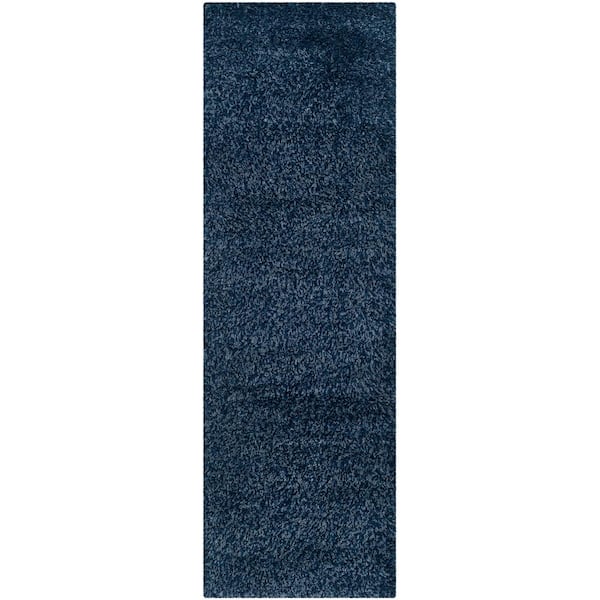 California Shag 2 ft. x 17 ft. Navy Solid Flokati Runner Rug