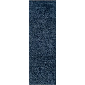 California Shag Navy 2 ft. x 7 ft. Solid Runner Rug