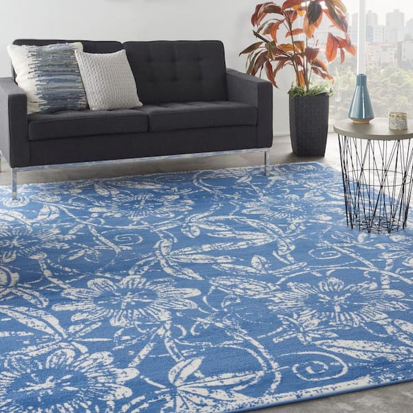 Whimsicle Blue 6 ft. x 9 ft. Floral French Country Contemporary Area Rug
