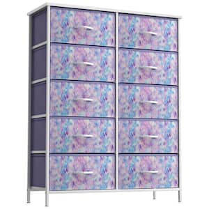 10-Drawer Multi-Colored Tie-Dye Purple Dresser Steel Frame Wood Top Easy Pull Fabric Bins 47 in. H x 34 in. W x 12 in. D