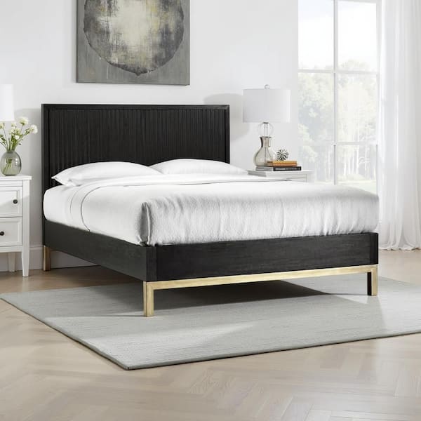 Carl Black Wood Frame Full Size Platform Bed with Headboard