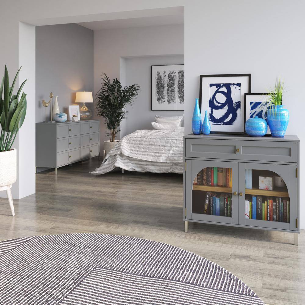 Pure Gray Glass Door Accent Cabinet with Adjustable Shelving