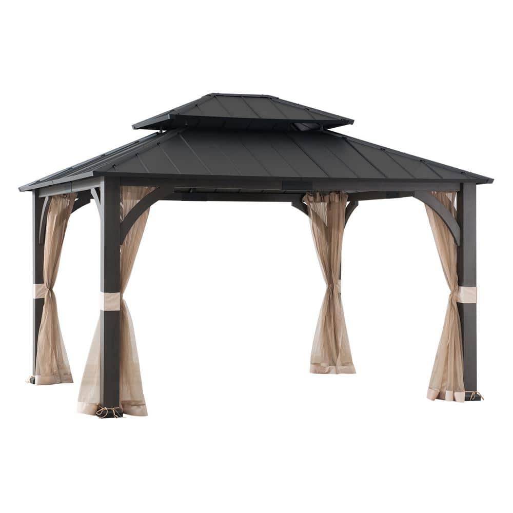 Sunjoy 13 ft. x 15 ft. Churchill Hard Top Gazebo with Netting