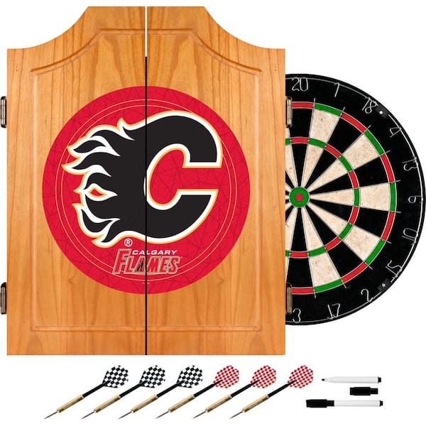 Trademark NHL Calgary Flames Wood Finish Dart Cabinet Set