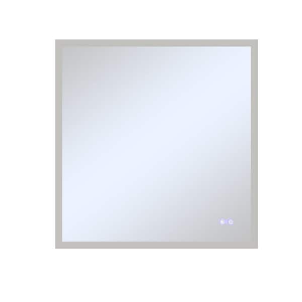 THE URBAN PORT 36 x 36 in. Silver Square Touch Button Defogger Frameless LED Illuminated Bathroom Wall Mirror
