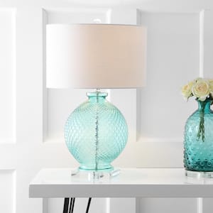 Estelle 26 in. Aqua Glass and Crystal Table Lamp