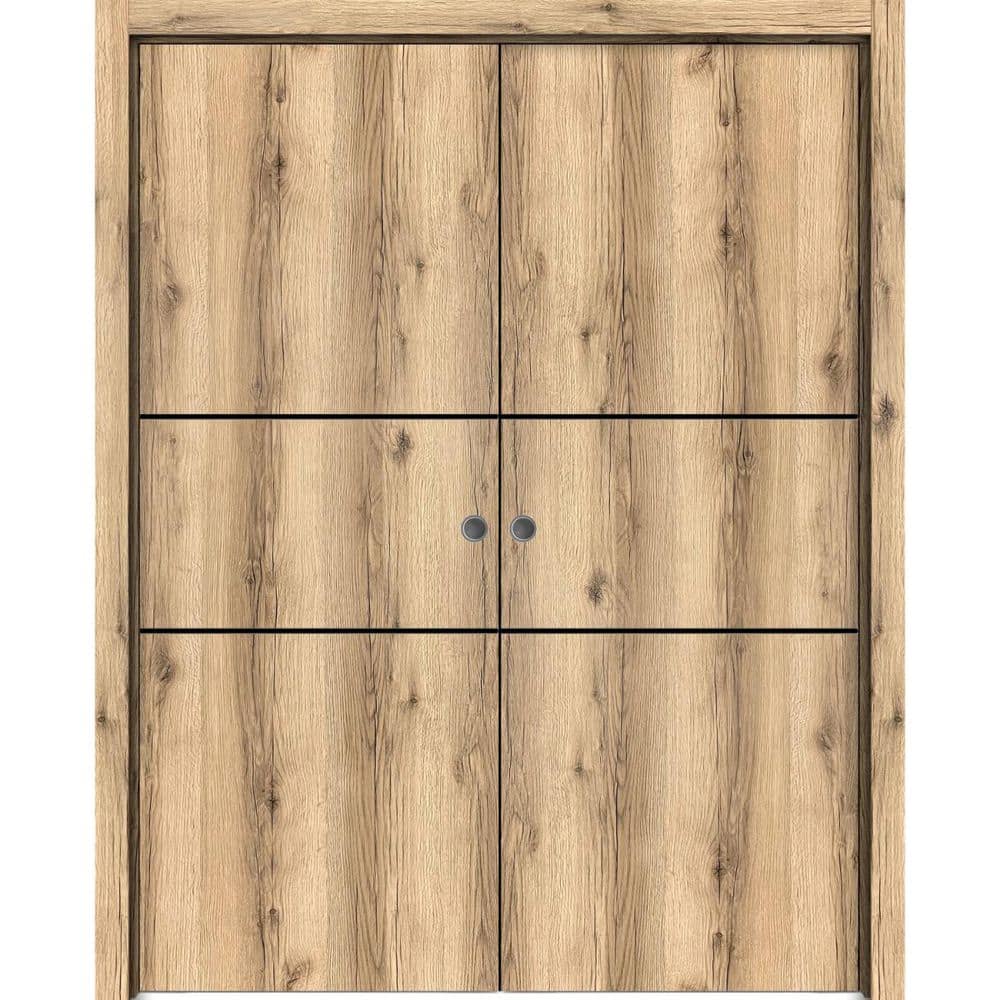 56 in. x 80 in. 2 Panel Oak Finished Solid Wood with Honeycomb Sliding Door with Hardware price history on PriceWatchPro