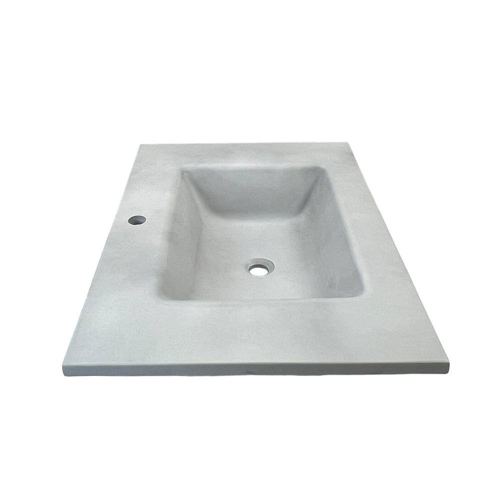 31'' Light Gray Concrete Single Bathroom Vanity Top with Rectangular Sink