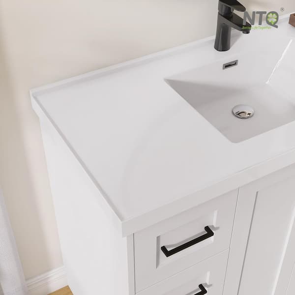 48 in. W x 22 in. D x 36 in. H Bathroom Vanity Cabinet Single Sink Freestanding Bath Vanity White with White Resin Top