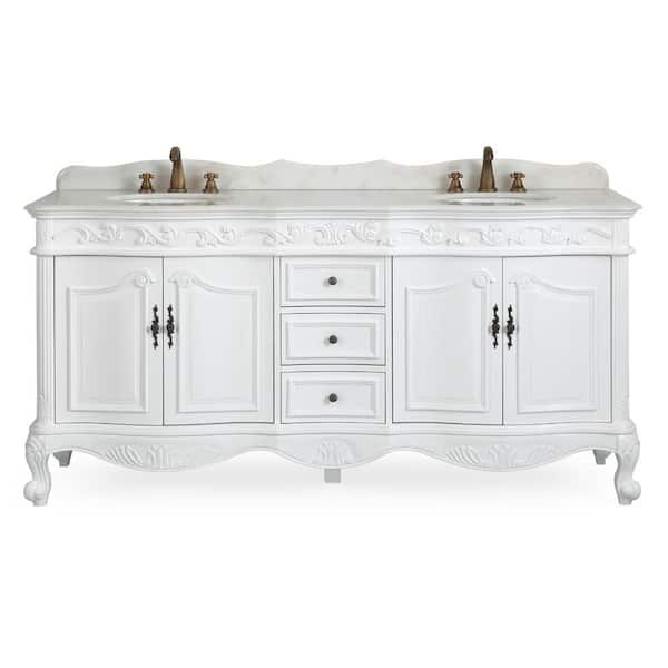 Beckham 72 in. W x 22 in. D x 36 in. H Double Sink Bathroom Vanity in Antique White with White Marble Top