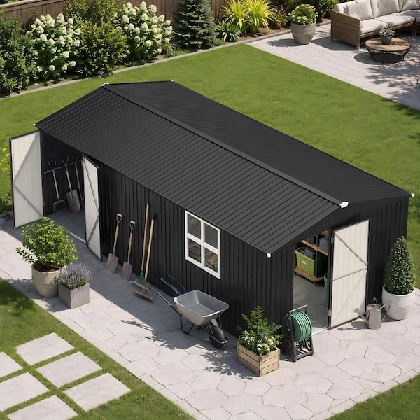 AECOJOY 10 ft. W x 20 ft. D Outdoor Metal Shed Ventilated Storage