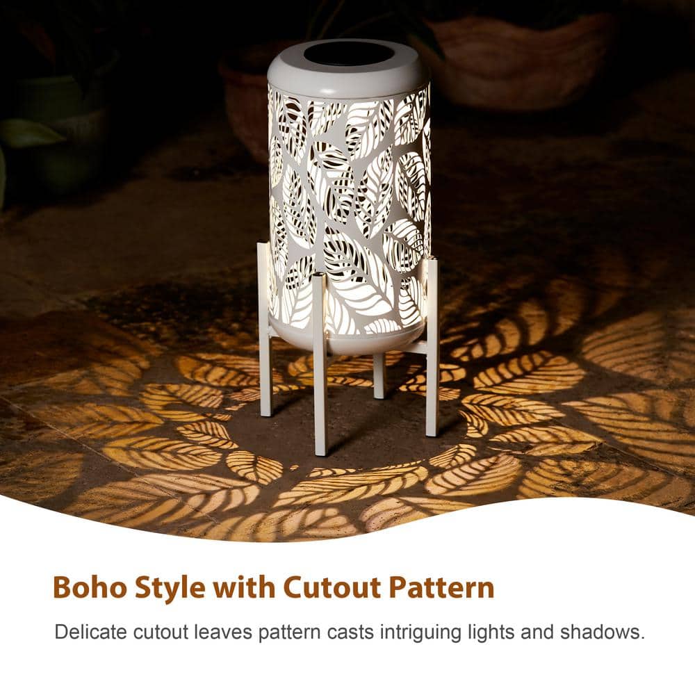 White Metal Cylinder Boho-Chic Solar Powered LED Lantern Set