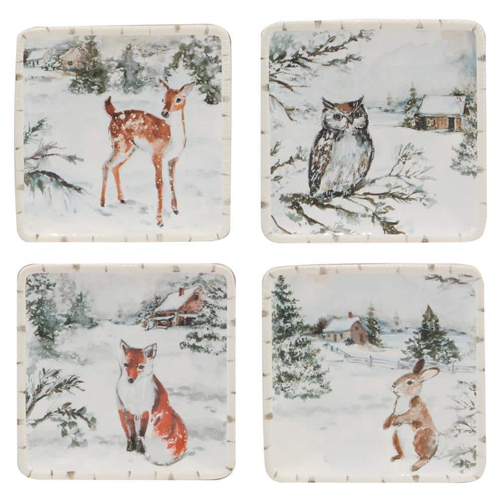 Multi-Colored Winters Frost Canape Plates (Set of 4)