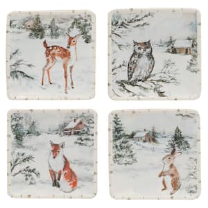 Multi-Colored Winter's Frost Canape Plates (Set of 4)