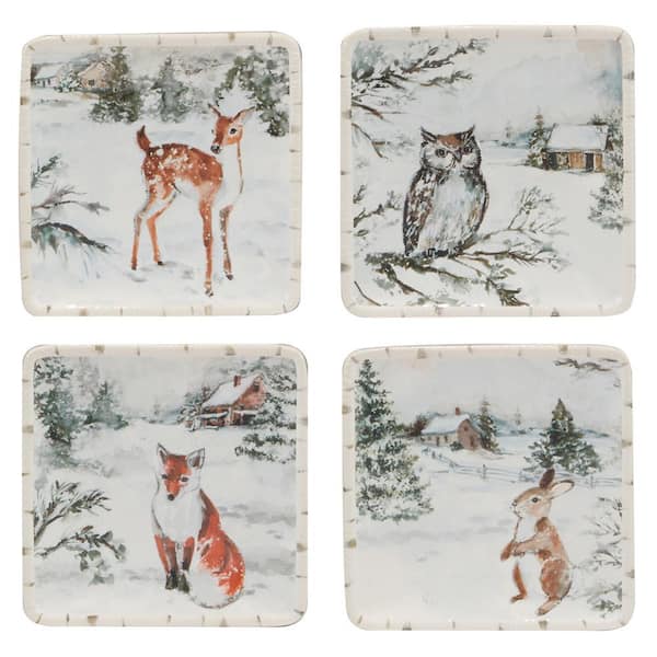 Unbranded Multi-Colored Winter's Frost Canape Plates (Set of 4)