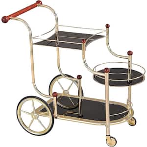 Lacy Gold Plated and Black Glass Serving Cart