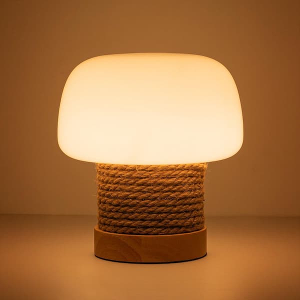 7.48 in. 1-Light Wood/ White Glass Table Lamp