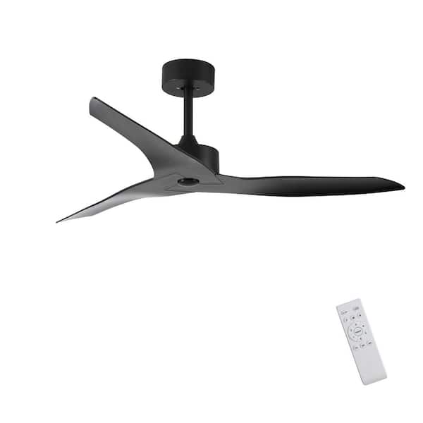 52.1 in. Black Indoor Standard Downrod Mount Ceiling Fan with Reversible DC Motor and Remote Control