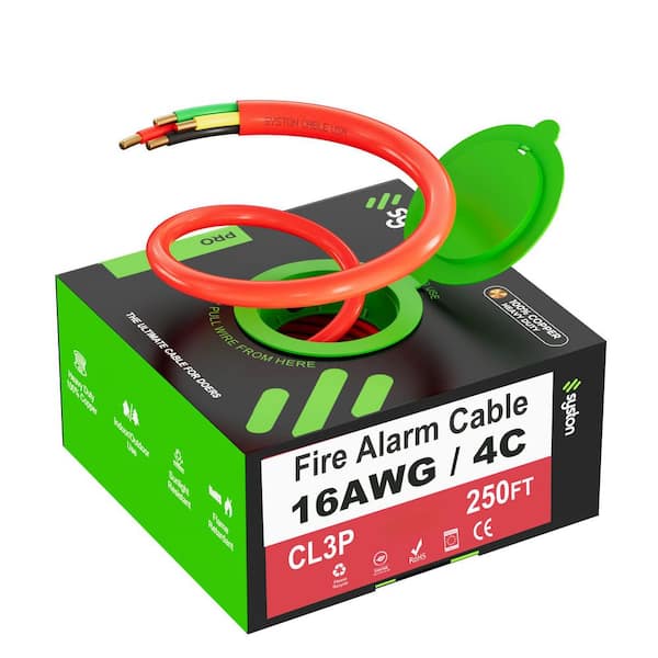 250 ft. 16/4 Red FPLP/CL3P Fire Alarm Cable Security Burglar Station Wire, Plenum Rated UV Resistant for Indoor/Outdoor