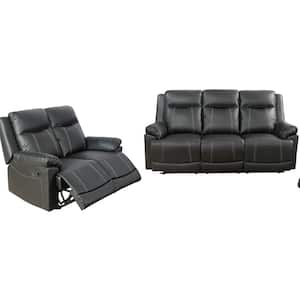 Black Faux Leather Recliner Chairs (Set of 2)