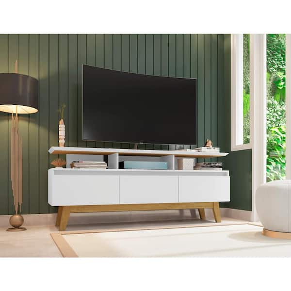 Manhattan Comfort Yonkers 62.99 in. White TV Stand Fits TV's up to 60 in. with Storage Shelves and Cable Management