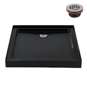 NT-2121-36BL-AL 36 in. L x 36 in. W Alcove Acrylic Shower Pan Base in Glossy Black with Center Drain, ABS Drain Included