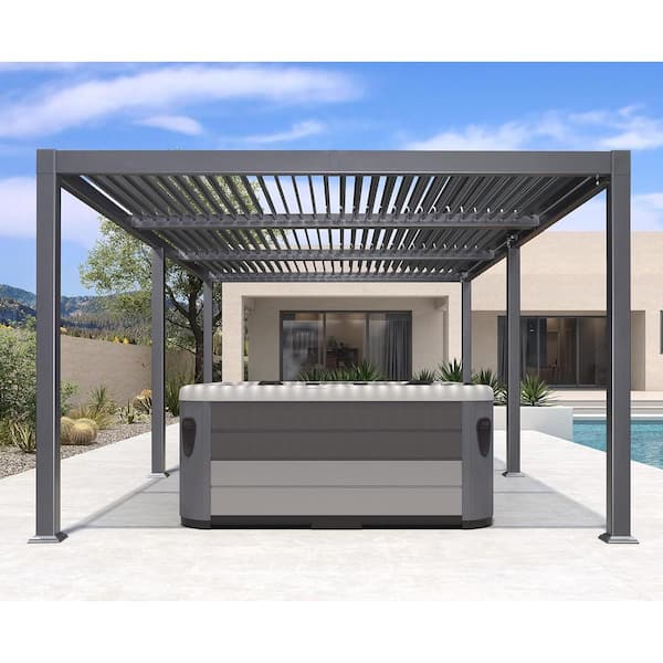 PURPLE LEAF 11 ft. x 21 ft. Gray Louvered Pergola Large Patio Aluminum Pergola with Adjustable Roof for Deck Backyard Hardtop Gazebo