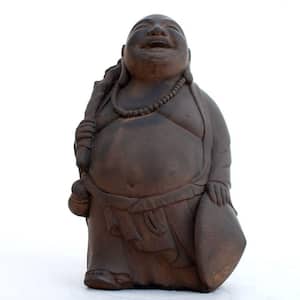 Cast Stone Traveling Buddha Garden Statue - Dark Walnut