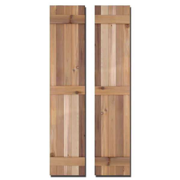 Design Craft MIllworks 12 in. x 75 in. Natural Cedar Board-N-Batten Baton Shutters Pair
