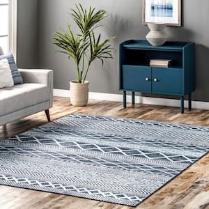 Ginnie Machine Washable Moroccan Tribal Blue 3 ft. 3 in. x 5 ft. Accent Rug