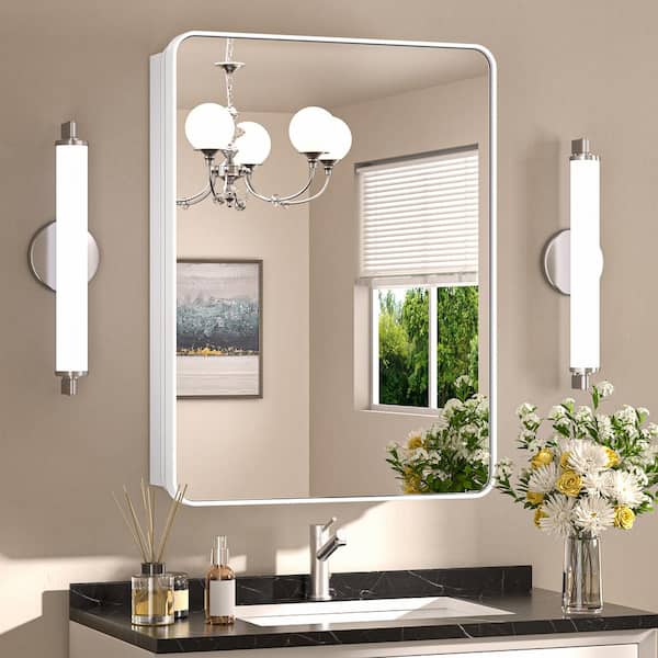 24 in. W x 32 in. H Rectangular White Stainless Steels Framed Recessed/Surface Mount Medicine Cabinet with Mirror