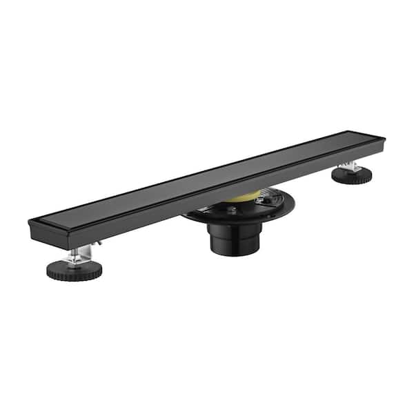 Tahanbath 24 in. Square Shower Floor Drain with Flange, Pattern Grate Removable in Matte Black