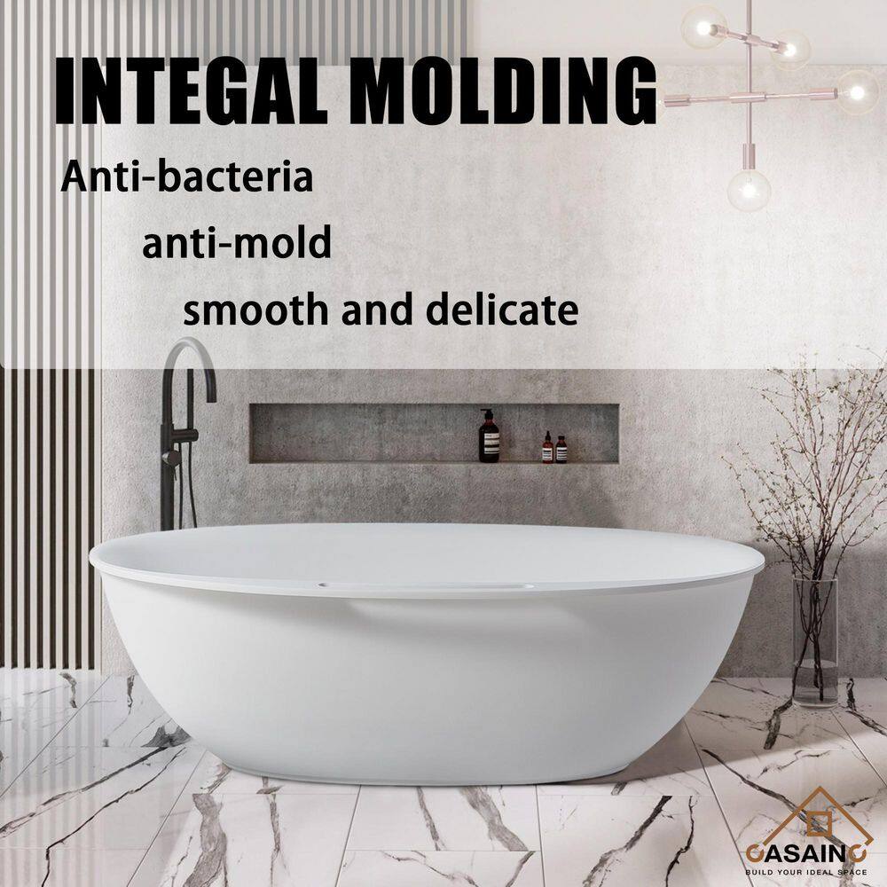 65'' White Fiberglass Freestanding Soaking Bathtub