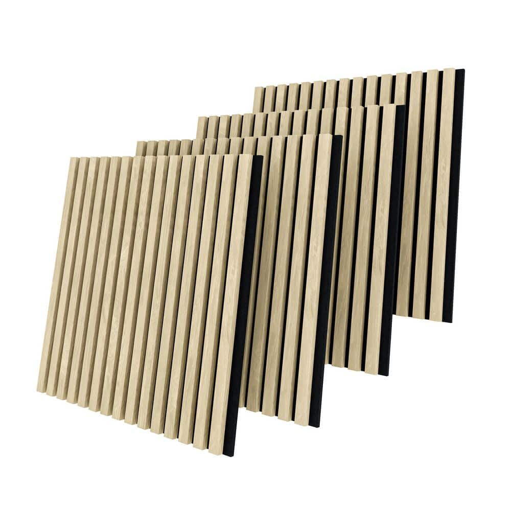 Wooakway Natural Wood 4-Piece Acoustic Soundproof Slat Wall Panels 3D ...