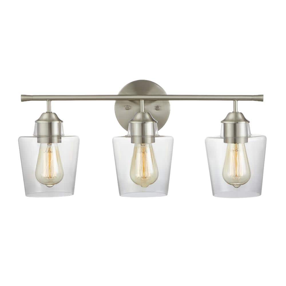 22 in. Brushed Nickel 3-Light Vanity Light with Goblet Glass Shades