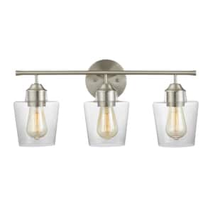 22 in. 3-Light Brushed Nickel Vanity Light with Goblet Glass Shade