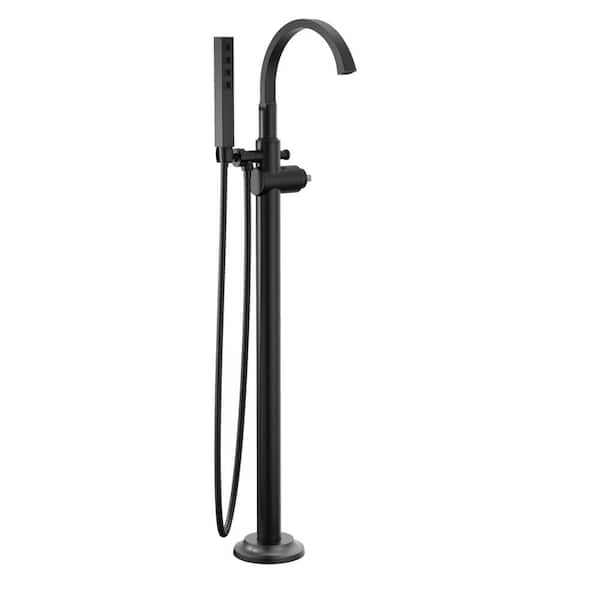 Delta Tetra 1-Handle Roman Tub Faucet Trim Kit with Hand Shower in Matte Black (Valve and Handle Not Included)