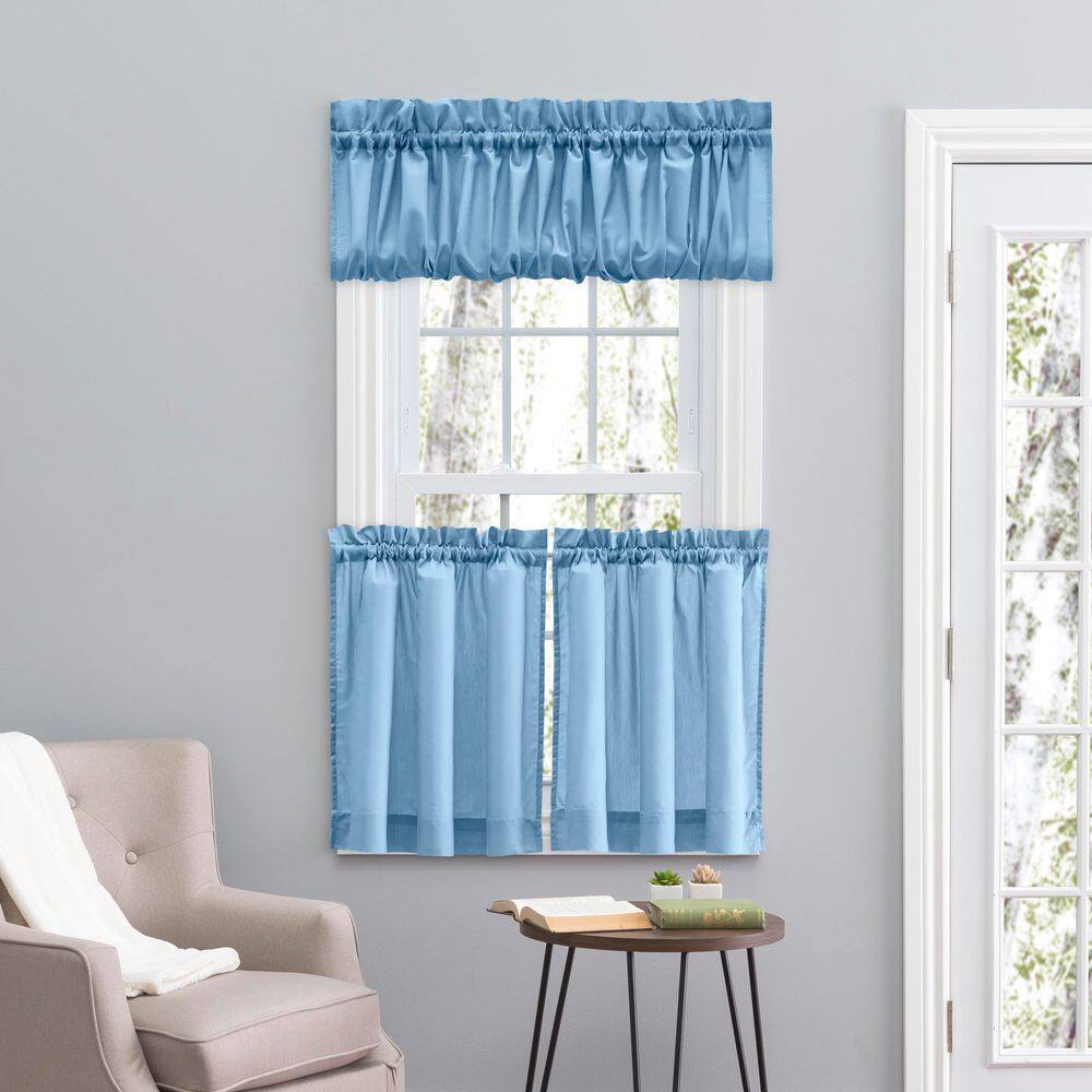 Slate Blue Sheer Cotton Polyester Rod Pocket Window Tier Pair