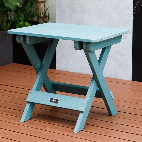 Afoxsos Blue Outdoor Rectangle Plastic Wood Outdoor Side Table, All-Weather and Fade-Resistant Portable Folding Picnic Table