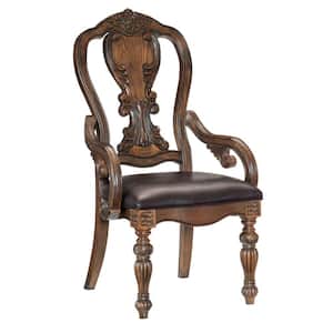 Brown Vegan faux leather Arm chair with Queen Anne Backrest