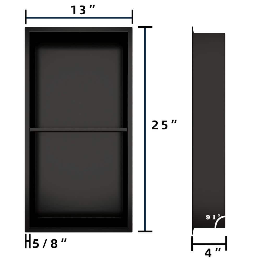 Matte Black Stainless Steel Double Shelf Recessed Shower Niche