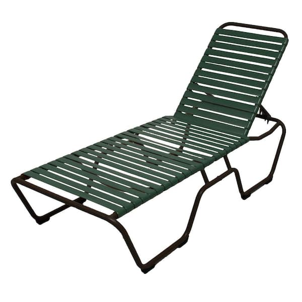 Unbranded Marco Island Dark Cafe Brown Commercial Grade Aluminum Vinyl Strap Outdoor Chaise Lounge in Green (2-Pack)
