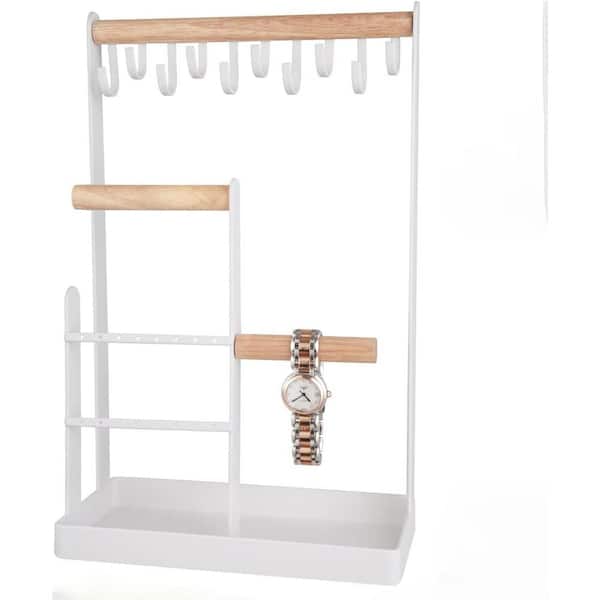 Unbranded 4-Tier Necklace Storage Rack with Ring Tray, Small Cute and Beautiful Jewelry Tower Storage Rack Tree, White