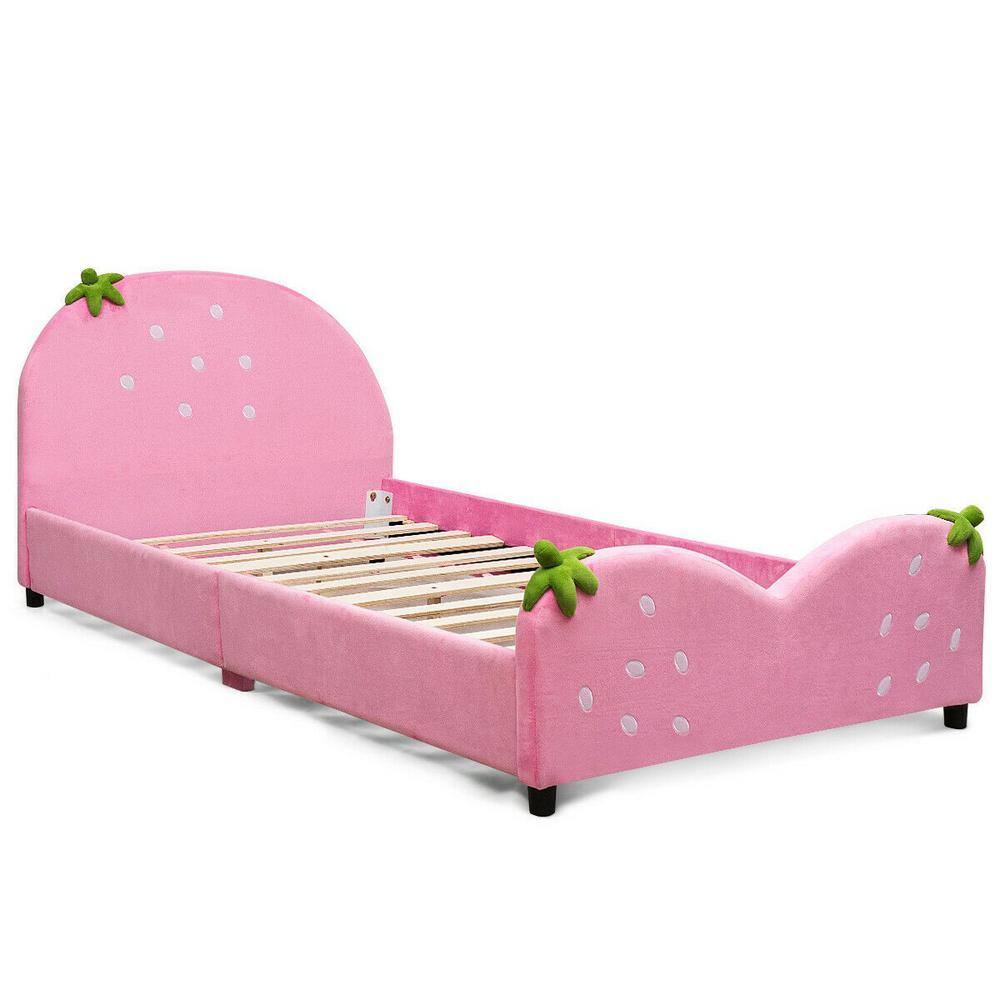 Kids Pink Upholstered Berry Pattern Toddler Bed