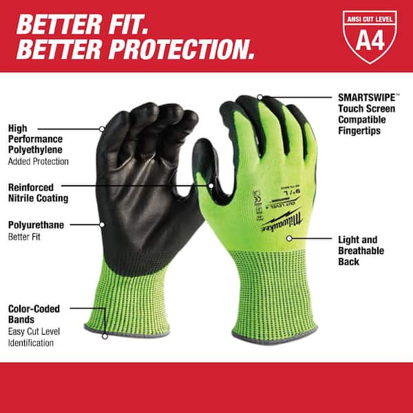 Milwaukee 4932479927 Hi-vis work gloves cut class 4/D - 8/M - 1 pair