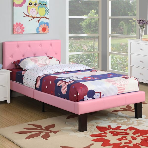 Faux Leather Pink Upholstered Twin Size Bed
