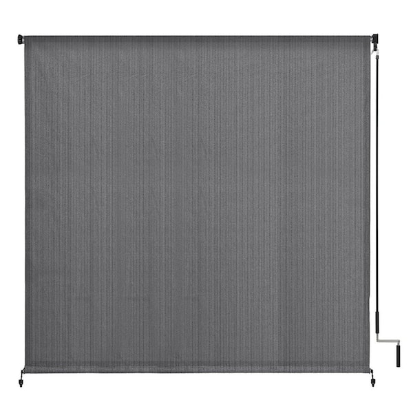 8 ft. x 8 ft. Anthracite 200 GSM HDPE Fabric Roller Shades with Hand Crank, 95% UV Blocking for Yard, Deck and Pergolas