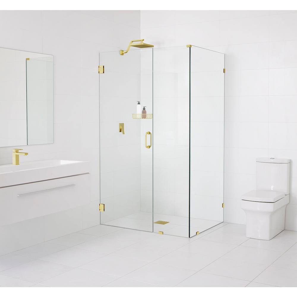 44.5 in. W x 34.5 in. D x 78 in. H Pivot Frameless Corner Shower Enclosure in Polished Brass Finish with Clear Glass price history on PriceWatchPro